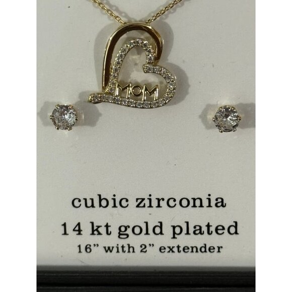 Sparkle Allure 14 kt gold plated Necklace & Earring Set Heart Mom Gift Boxed $60 - Picture 3 of 4